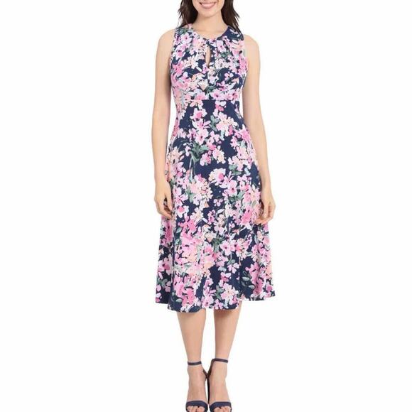 London Times Printed Sleeveless  Empire A-line  Midi Dress Size US 10P - Picture 10 of 11